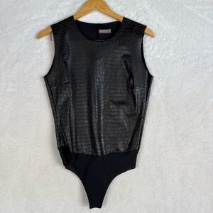 Commando Bodysuit Women's Large Black Faux Leather Snap Bottom Made USA